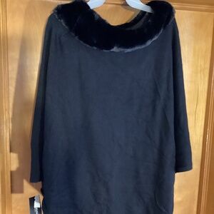 Alfani Deep Black Faux Fur Trimmed Poncho 2X/3X
